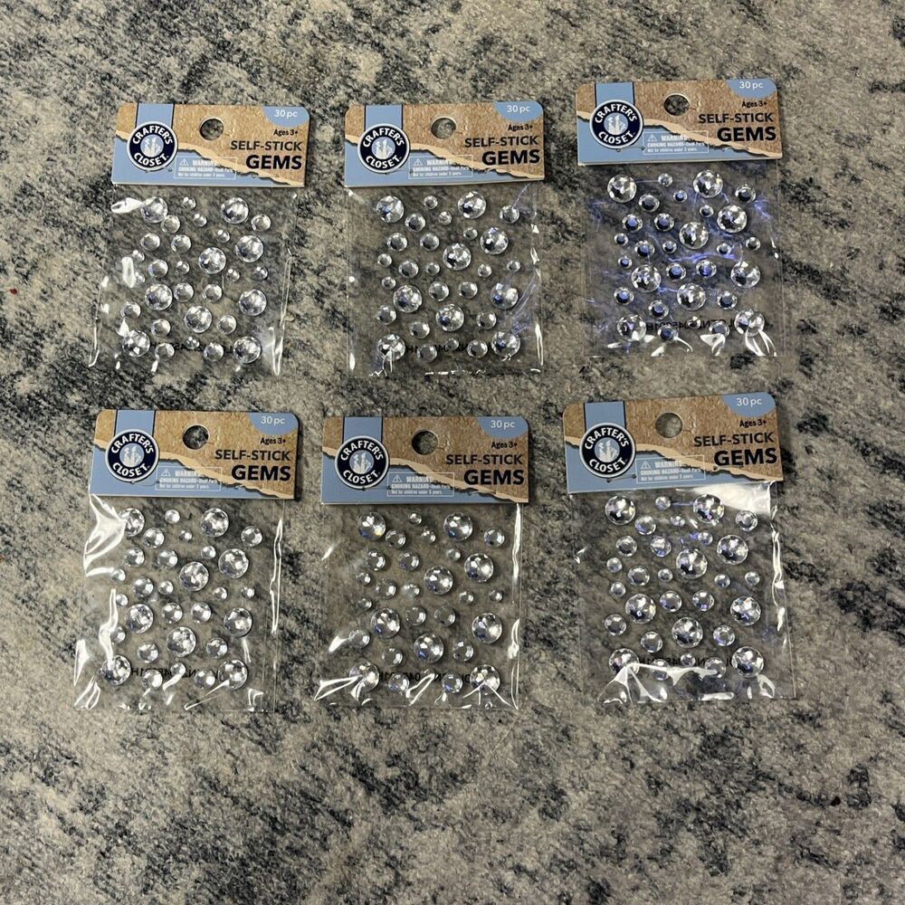 Crafter’s Closet | 6 x 30pc Self Stick Gems For Crafts | 180 Total pcs